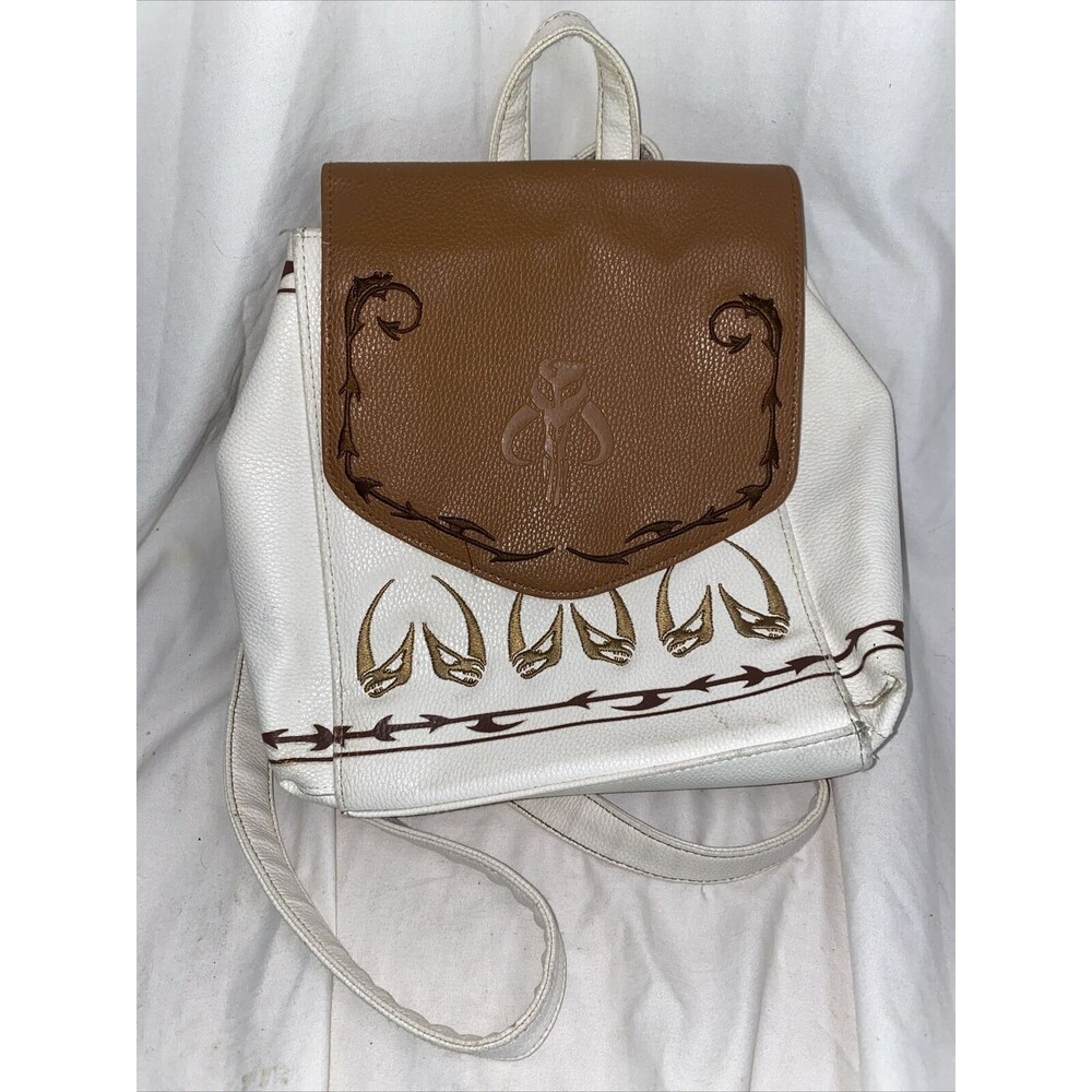 Danielle Nicole Disney Star Wars Mandalorian Mini Backpack White Embroidery 8x10